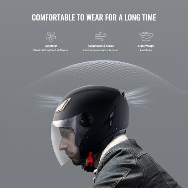 Motorcykelhjälm 3/4-Face, Motocrosshjälm, med plats för Bluetooth