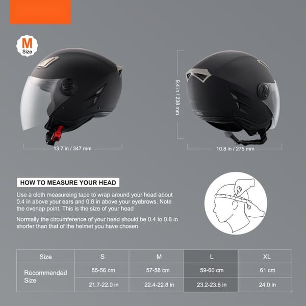 Motorcykelhjälm 3/4-Face, Motocrosshjälm, med plats för Bluetooth
