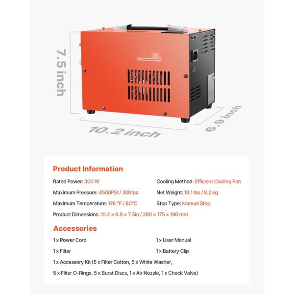 PCP luftkompressor 4500PSI, PCP Airgun Kompressor, med indbygget konverter