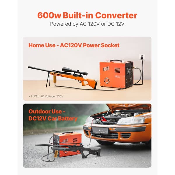 PCP Luftkompressor 4500PSI, Auto-Stop Airgun Kompressor, Indbygget Konverter