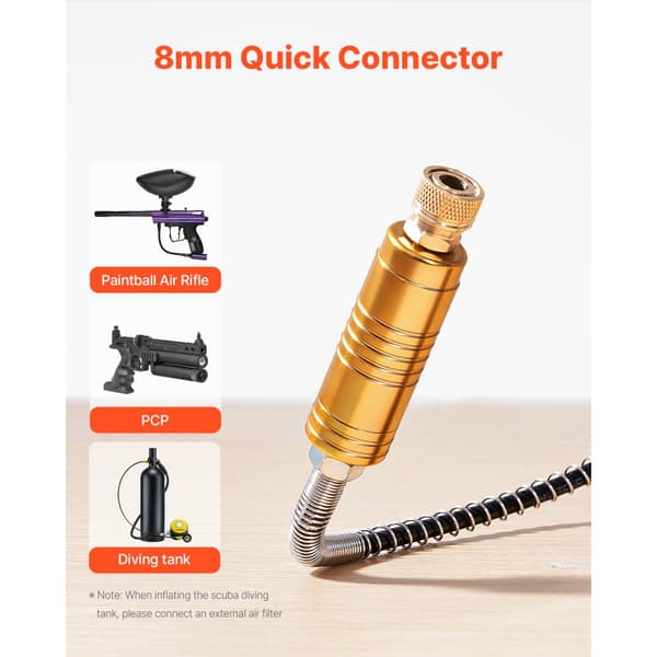 PCP Luftkompressor 4500PSI, Auto-Stop Airgun Kompressor, Indbygget Konverter