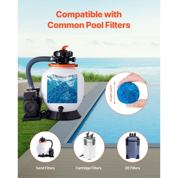 Poolfilterbolde, til Sandfilterpump Swimming Pool, 1,5 lbs, Genanvendelig, Blå