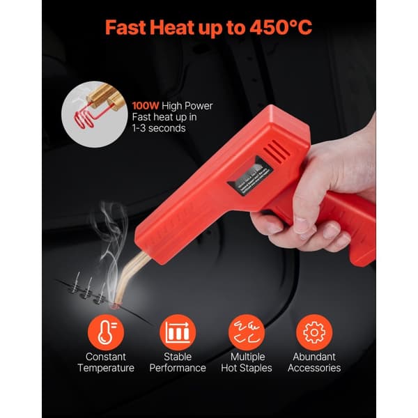 Plastsvejsepistol 100W, med 800 stk hæfteklammer, høj effektivitet, pålidelig plastreparation