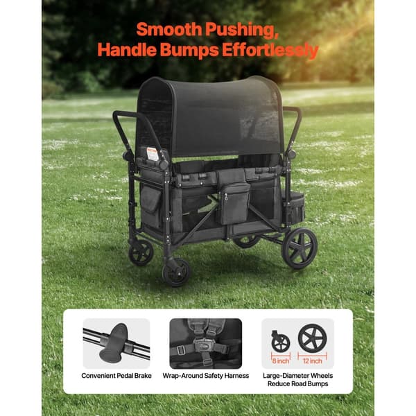 Fyrabarnsvagn Push Pull Quad, Hopfällbar Camping Barnvagn, 4-sätes vagnvagn