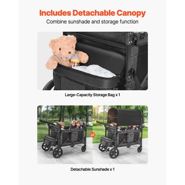 Fyrabarnsvagn Push Pull Quad, Hopfällbar Camping Barnvagn, 4-sätes vagnvagn