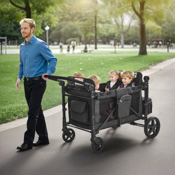 Fyrabarnsvagn Push Pull Quad, Hopfällbar Camping Barnvagn, 4-sätes vagnvagn