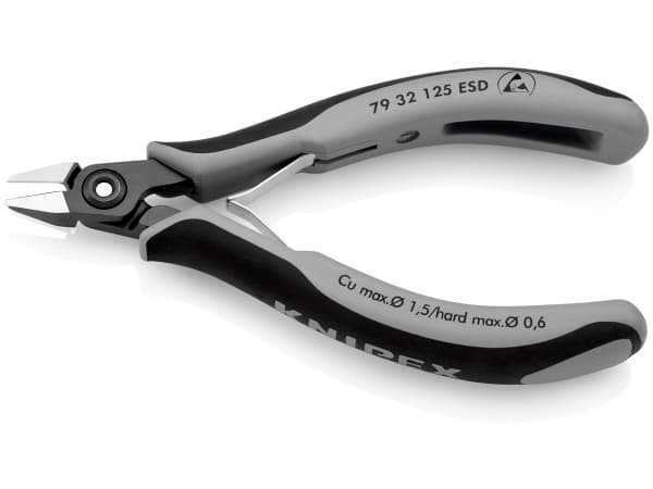 Knipex 79 32 125 ESD, Diagonal tang, Kromvanadiumstål, Plast, Sort, Grå, 125 mm, 61 g