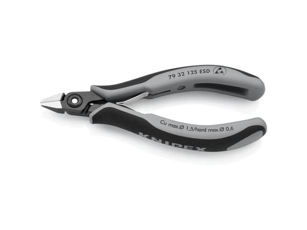 Knipex 79 32 125 ESD, Diagonal tang, Kromvanadiumstål, Plast, Sort, Grå, 125 mm, 61 g