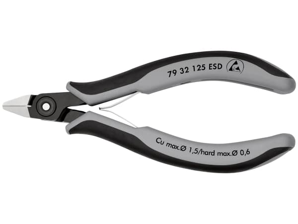 Knipex 79 32 125 ESD, Diagonal tang, Kromvanadiumstål, Plast, Sort, Grå, 125 mm, 61 g