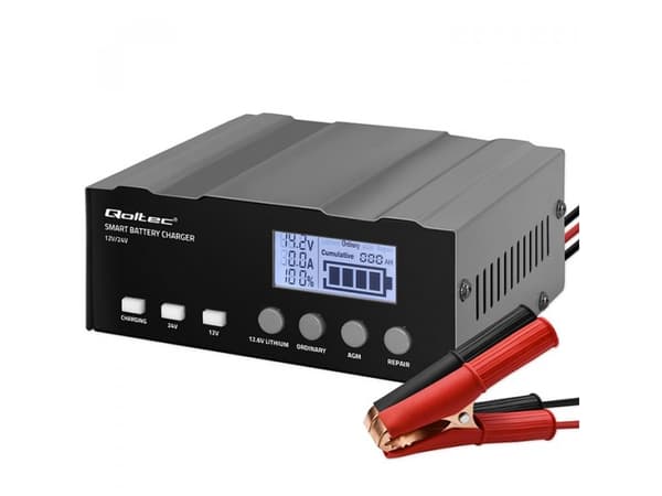Qoltecin mikroprosessoripohjainen älykäs laturi 12V | 12.6V | 24V | Tasasuuntaaja korjaustoiminnolla AGM GEL LiFePO4-akuille |