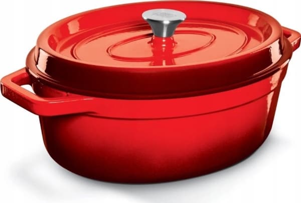Cast iron pot Grand Feu, oval "Casserole" with lid, 5.6l, red color.