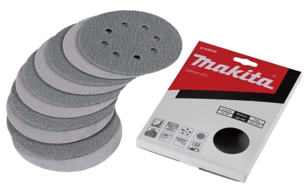Makita - Sandpapper - för trä, polyvinylklorid (PVC), painted surfaces - 10 delar - rund - grus: 120 - 125 mm x 125 mm