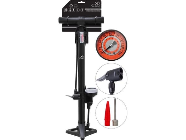 XQMax VERKSTED SYKKELPUMPE XQMAX PRO 160Psi (11Bar) MED MÅLER LITEN BASE