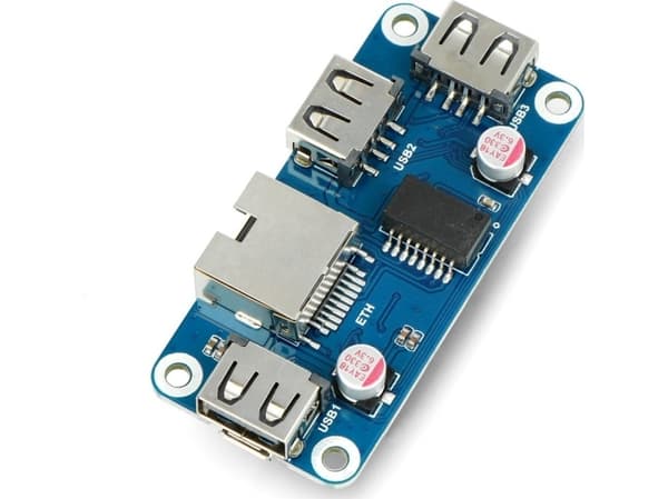 Ethernet/USB (B) HUB - 3xUSB 1xRJ45 Ethernet - Fronttillbehör för Raspberry Pi - Waveshare 20416