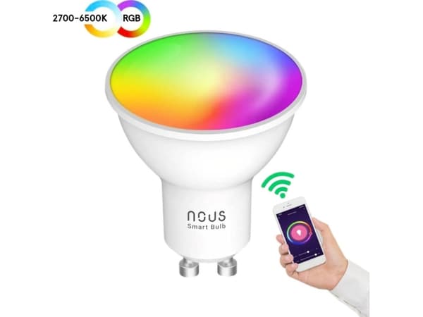 LED-lampa GU10, 230V, 4,5W, 350lm, 2700K - 6500K, RGB, smart Wi-Fi, appstyrning, TUYA / Smart Life, P8, NOUS