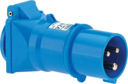 BALS CEE adaptor / overgang.Han: CEE 6H 16A 3pol 230V.Hun: schuko 16A 2 pol+jord 230V.