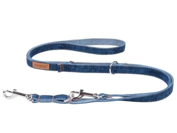 Amiplay Amiplay - 6 i 1 justerbar hundebånd, Jeans Denim, størrelse S, 100-200 cm x 1 cm, marineblå