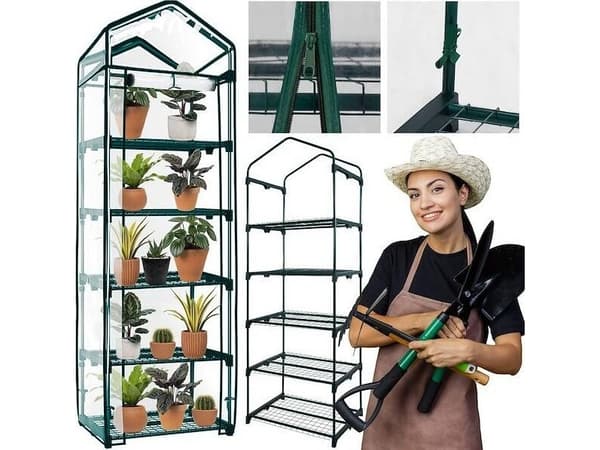 Springos hagedrivhus 5 hyller med 130g/m2 folie balkonghylle 190x70x50cm grønn UNIVERSAL