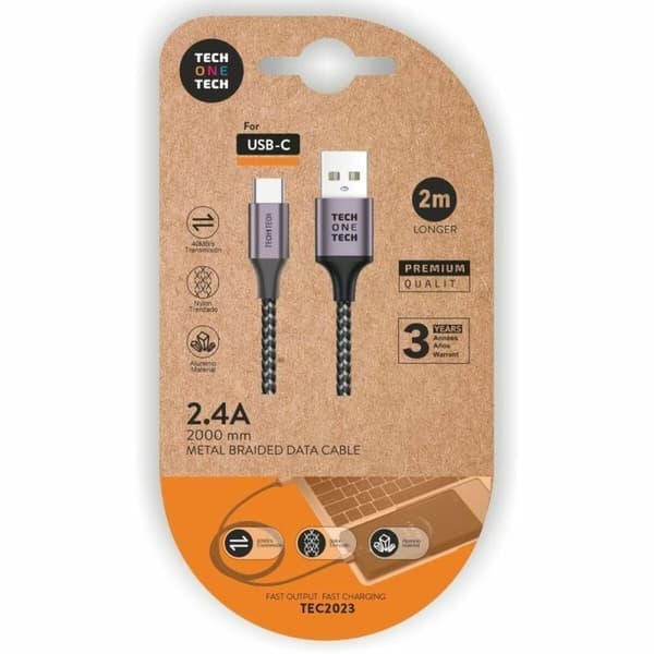 USB A–USB-C-kaapeli Tech One Tech TEC2023 Harmaa