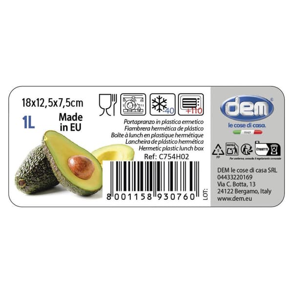 Hermetisk madkasse Dem rektangulær 18 x 12,5 x 7,5 cm (24 enheder)