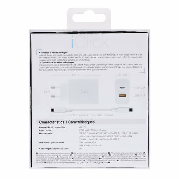 Vægoplader + USB-C kabel T'NB CHNBTINY65 65 W