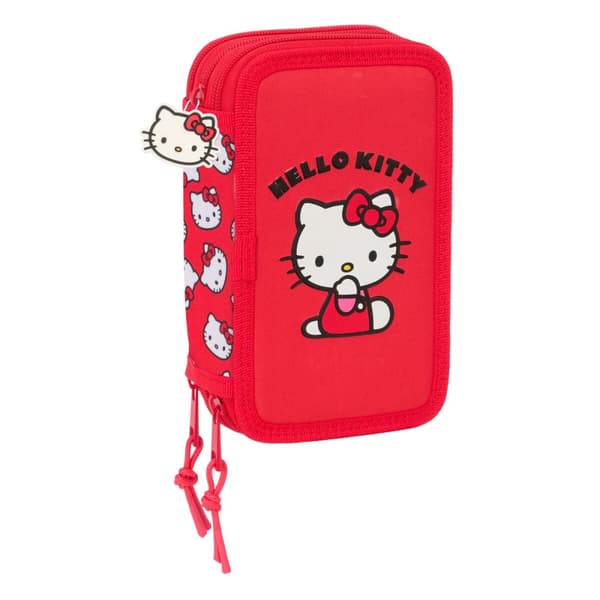Kolminkertainen kynäkotelo Hello Kitty Iconic valkoinen punainen 12,5 x 19,5 x 5,5 cm 37 kpl