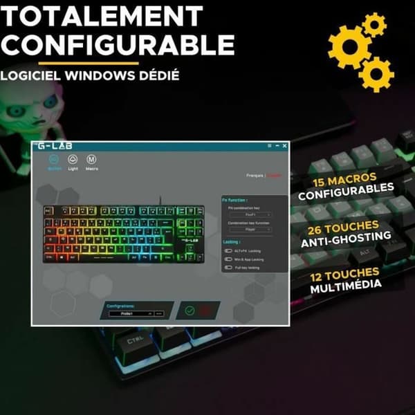 Tangentbord G-Lab KEYZ CESIUM Svart Grå Azerty fransk