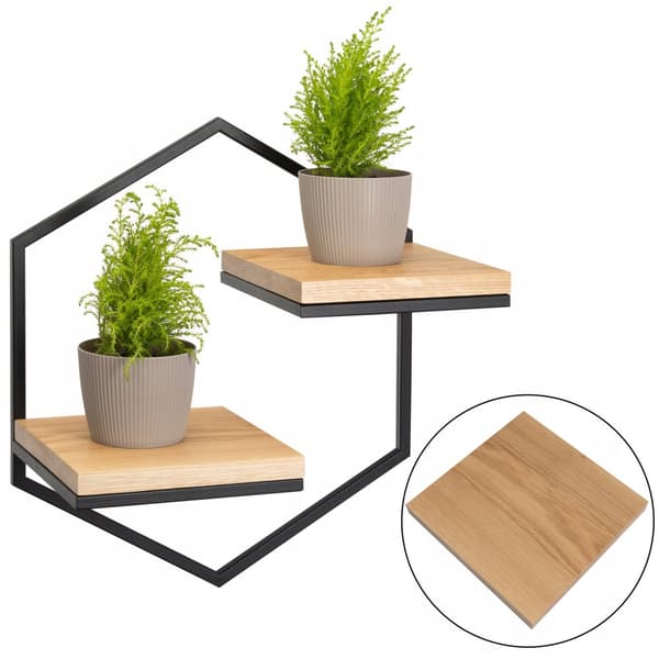 Hängande blomsterställ Olivia hylla LOFT 2x ekskiva äkta trä och stål