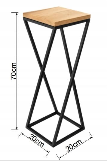 LOFT blomsterstativ 70cm metal egetræsplade ægte træ og stål