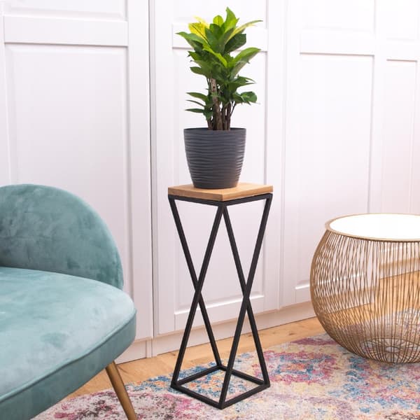 LOFT kukkateline 60cm metallista tammilevyä aitoa puuta ja terästä