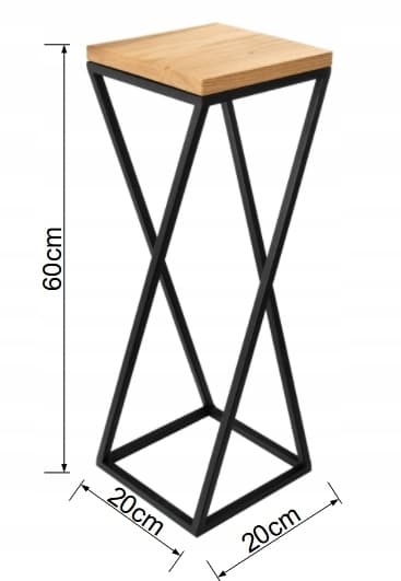 LOFT kukkateline 60cm metallista tammilevyä aitoa puuta ja terästä