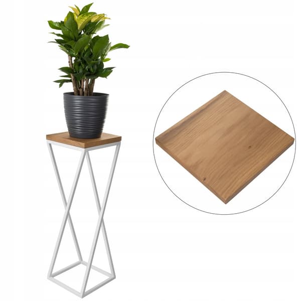 LOFT kukkateline 50cm metallista tammilevyä aitoa puuta ja terästä