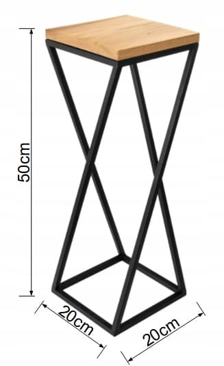 LOFT blomsterstativ 50cm metal egetræsplade ægte træ og stål