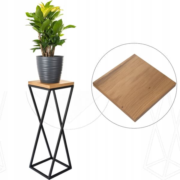 LOFT kukkateline 50cm metallista tammilevyä aitoa puuta ja terästä