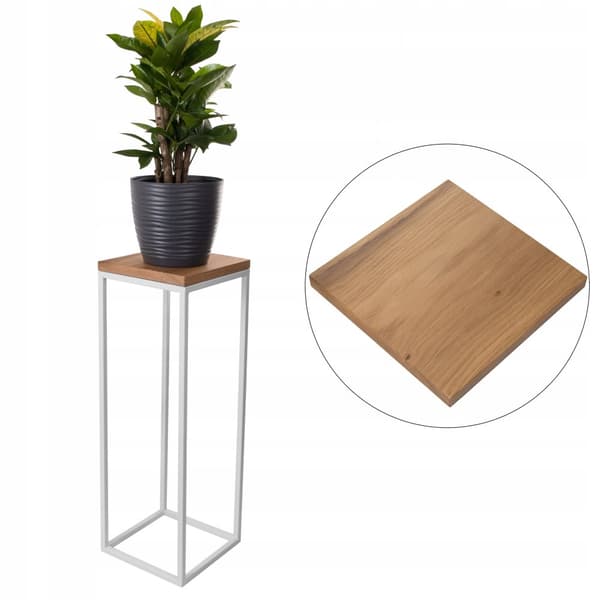 LOFT kukkateline 60cm metallista tammilevyä aitoa puuta ja terästä