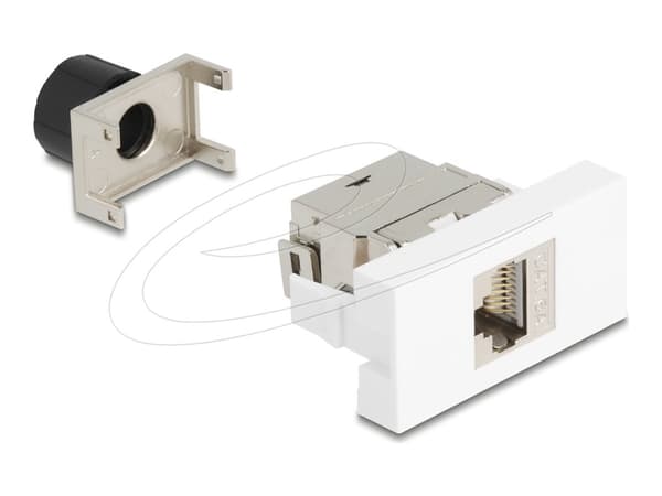 Delock Easy 45 Modul RJ45-sokkel til LSA Cat.6A 180° verktøyfri Sølv, Hvit