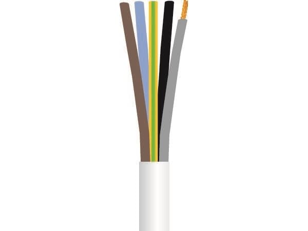 Tilledning rund, pvc5G1,5 mm² PKAJ hvid 300/500Vring, kabeldiameter 11,6 mm - (50 meter)