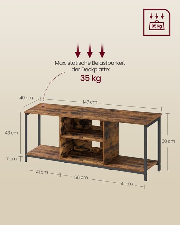 TV-skab, VASAGLE, 147x40x50 cm, Vintage Brun