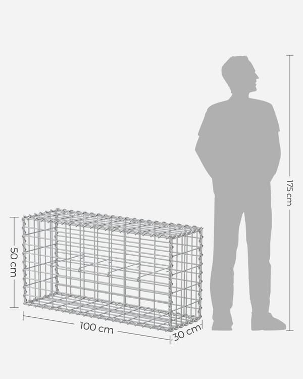 Vägg Sittplats Sten-Gabioner, GGB153, 100x50x30 cm, Silver