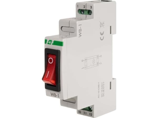 F&amp;F Tvålägesbrytare F&amp;F WB-1R 16A 1NO 230V AC med röd belysning för DIN-skena