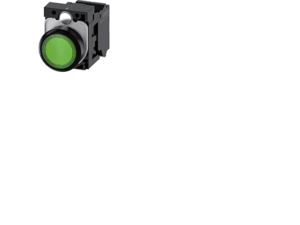 Tryckknappslampa 22mm rund pla grön 1NO 24V
