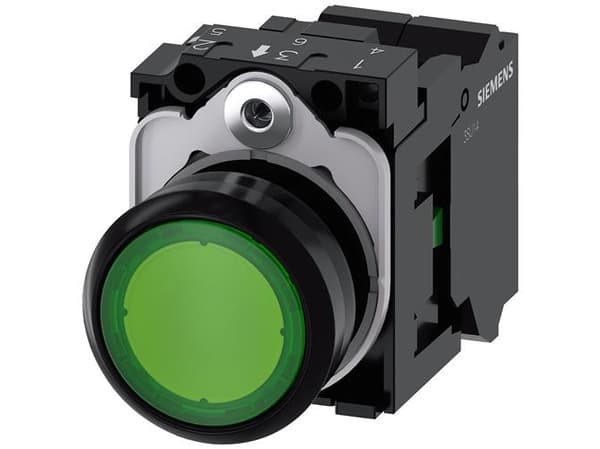 Painonappivalo 22mm pyöreä pla vihreä 1NO 24V 24V