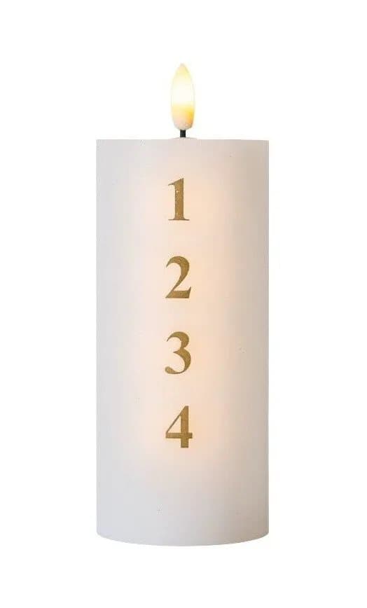 Sirius Sille Adventtikynttilä - Valkoinen/Kulta - Ø 7 cm - K 15 cm Valkoinen
