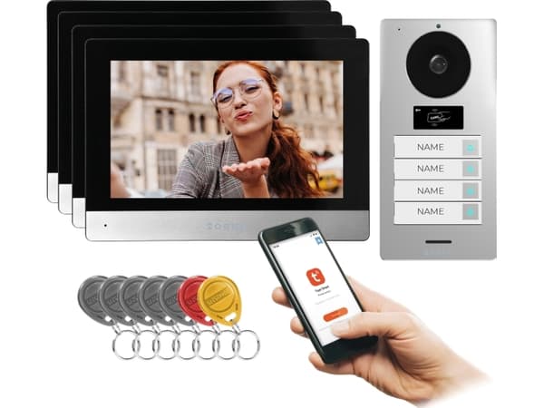Orno GAYD MULTI4 Quad Family Video Intercom Kit 2 Leder 8 Tommers Wi-Fi berøringsskjerm 2 MP Full HD RFID