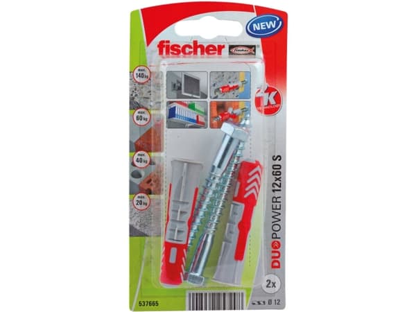 Fischer 537665, Kit med skruv och väggplugg, Tegel, Betong, 60 mm, 1,2 cm, 8,5 cm, 8 mm