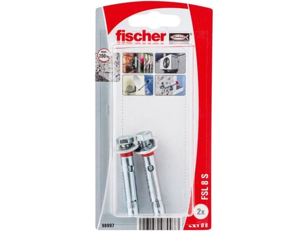 Fischer 98997, Kit med skruvkrok och väggplugg, Betong, 8 mm, 2 styck