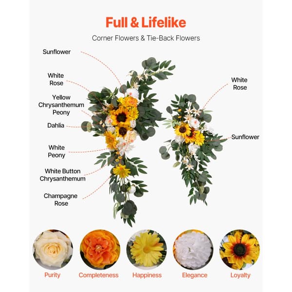 Kunstige Bryllupsbue Blomstersæt, Gul Sæt med 2 Blomster & 1 Draper, Perfekt til Dekoration