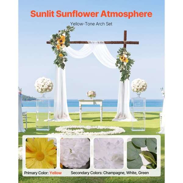 Kunstige Bryllupsbue Blomstersæt, Gul Sæt med 2 Blomster & 1 Draper, Perfekt til Dekoration