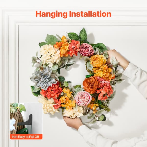 Kunstig Dekorativ Krans, 24, Rød/Orange/Gul Hortensia Roser, Perfekt til Indretning