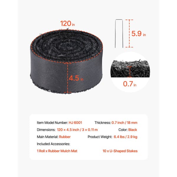 Gummi Mulch Rulle til Landskabspleje, 120 x 4,5, Gummi Mulch Mat Sti, Skridsikker, Vejrbestandig